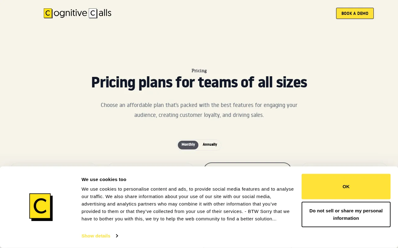Cognitive Calls — pricing page