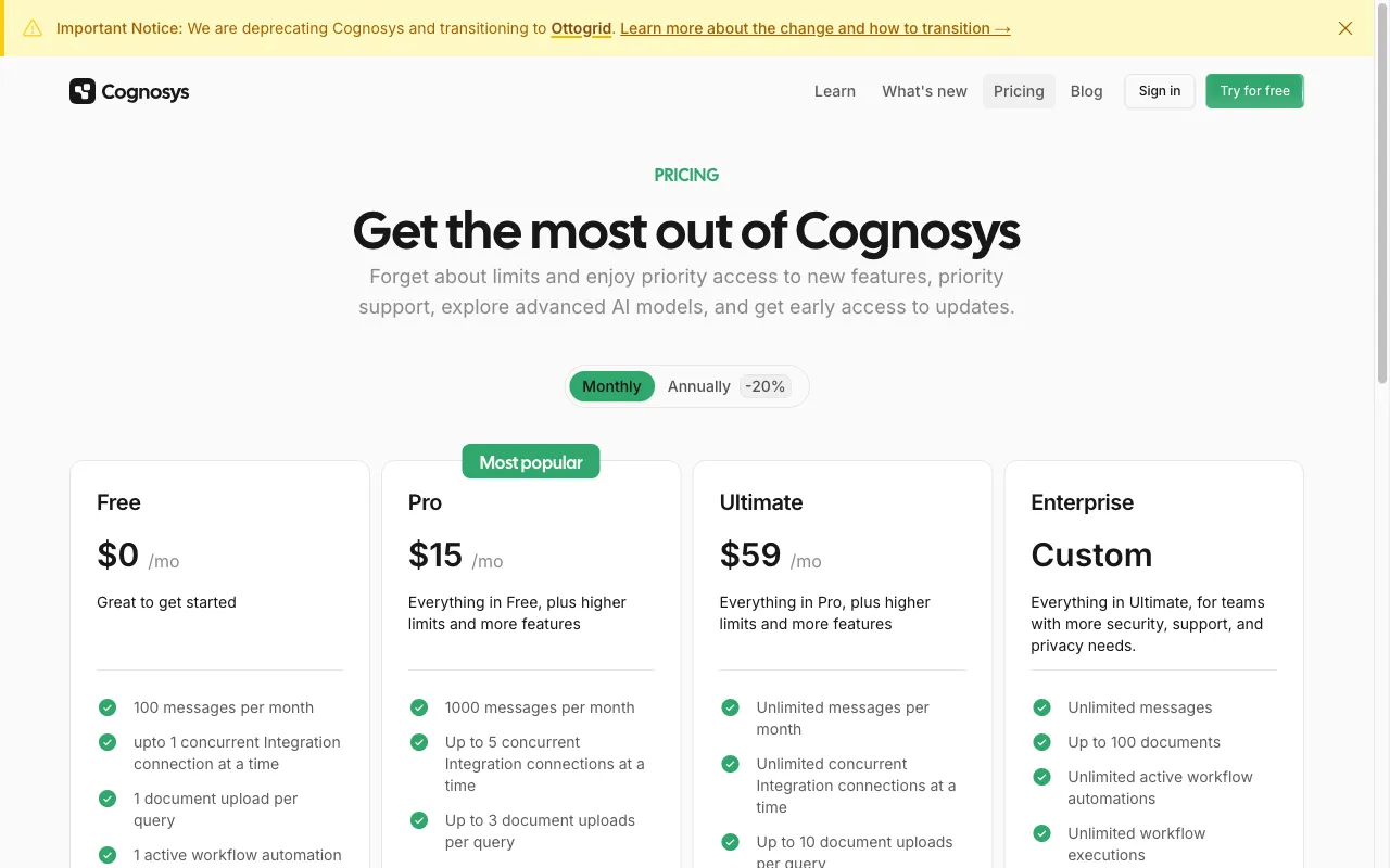 Cognosys — pricing page