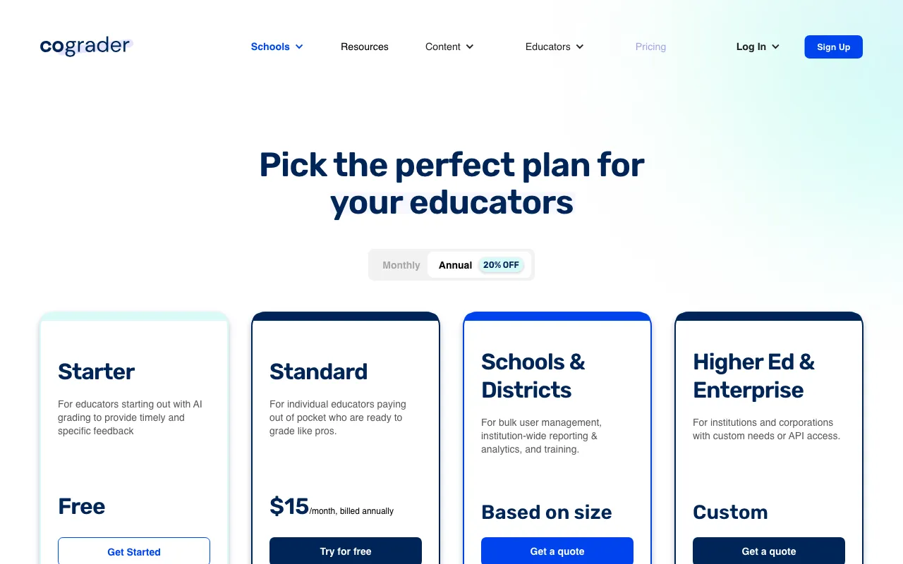 CoGrader — pricing page