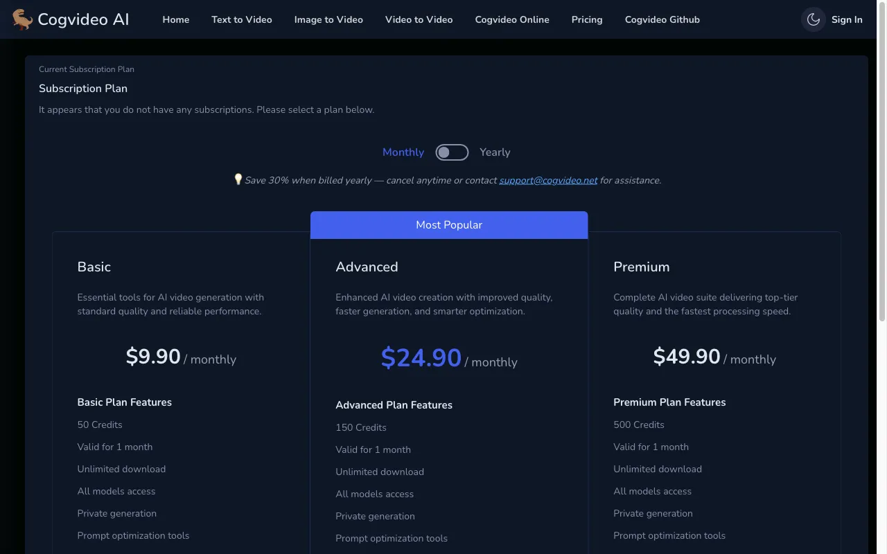 Cogvideo — pricing page