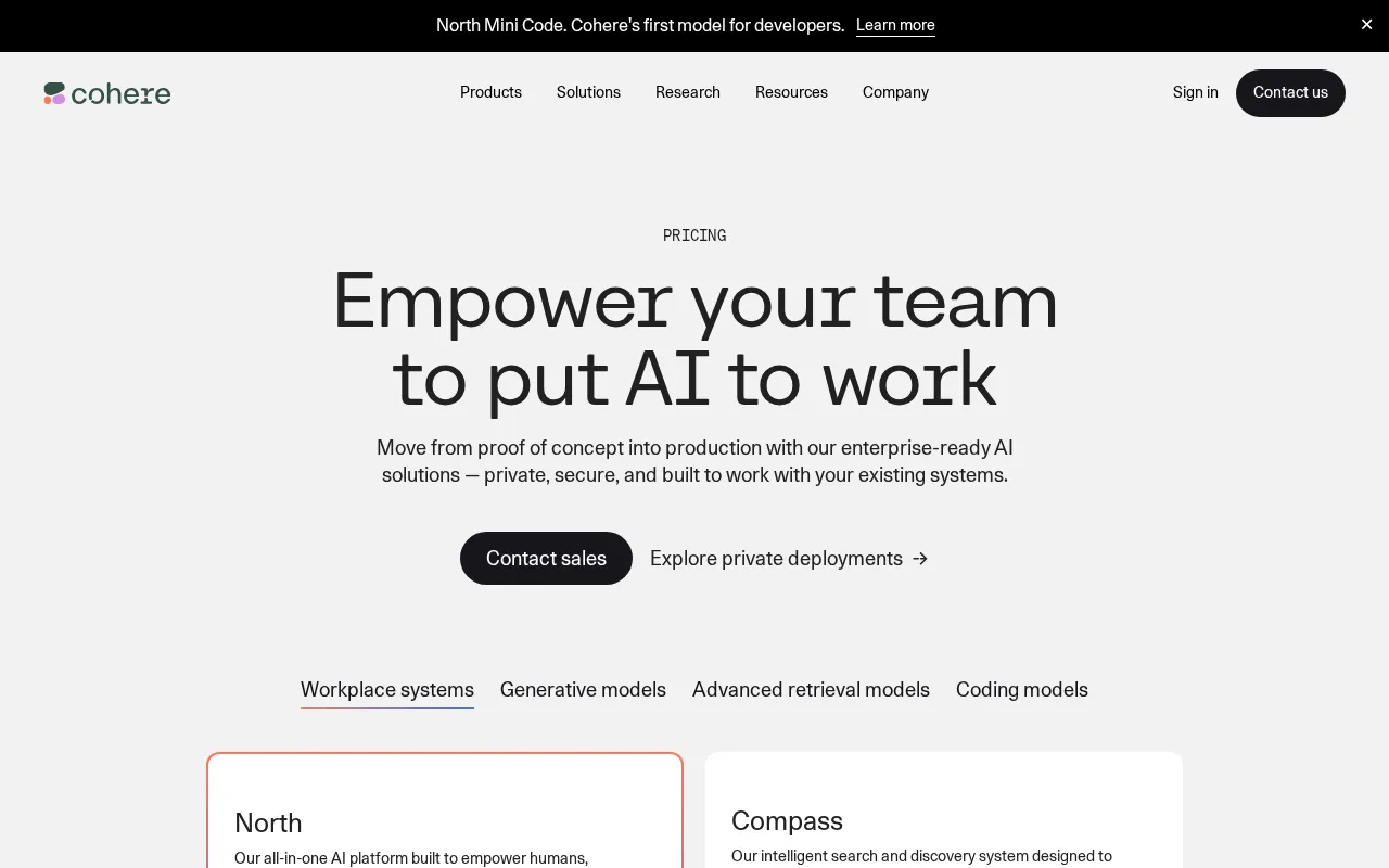 Cohere — pricing page