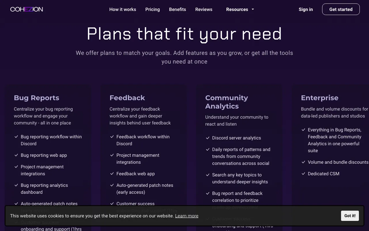 COHEZION.AI — pricing page