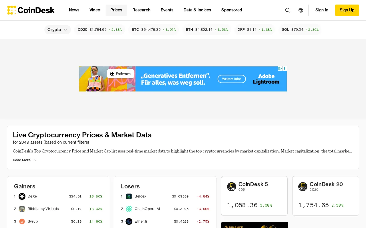 Coindesk — pricing page