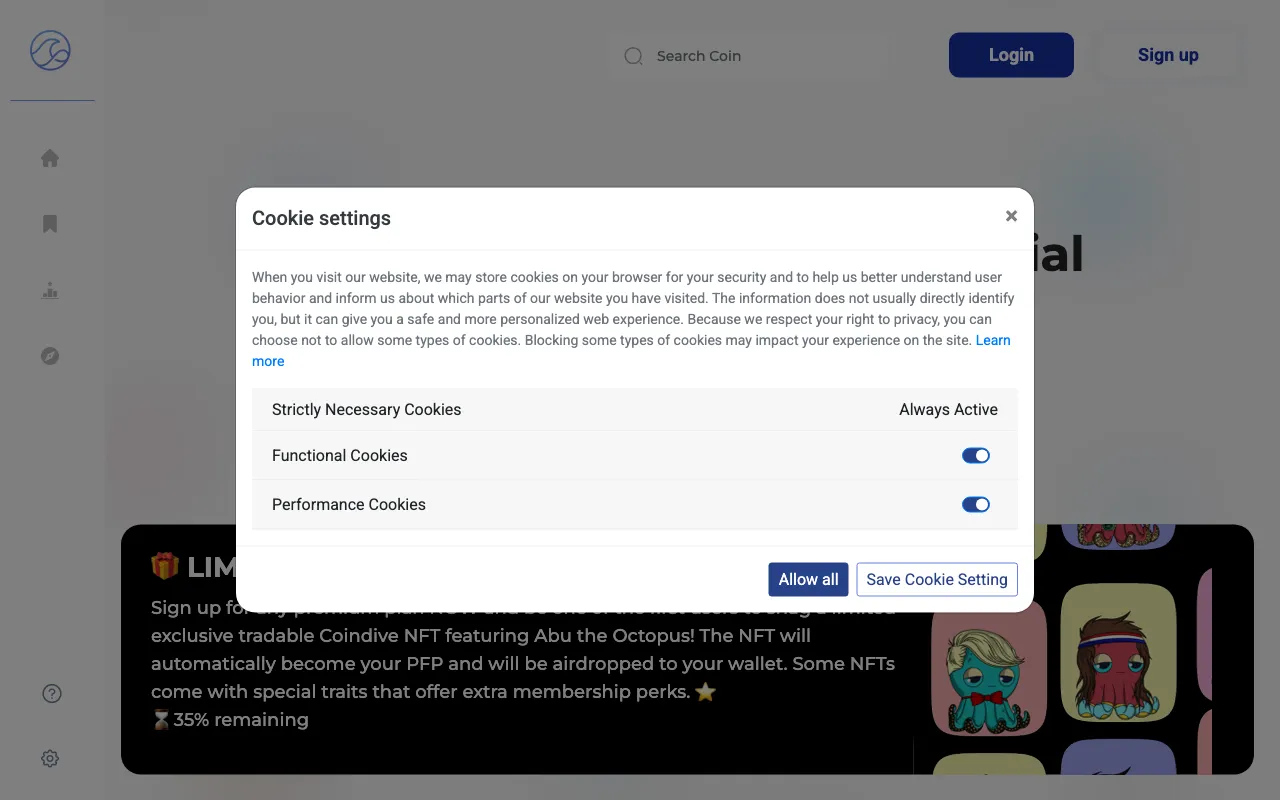 Coindive 2.0 — pricing page