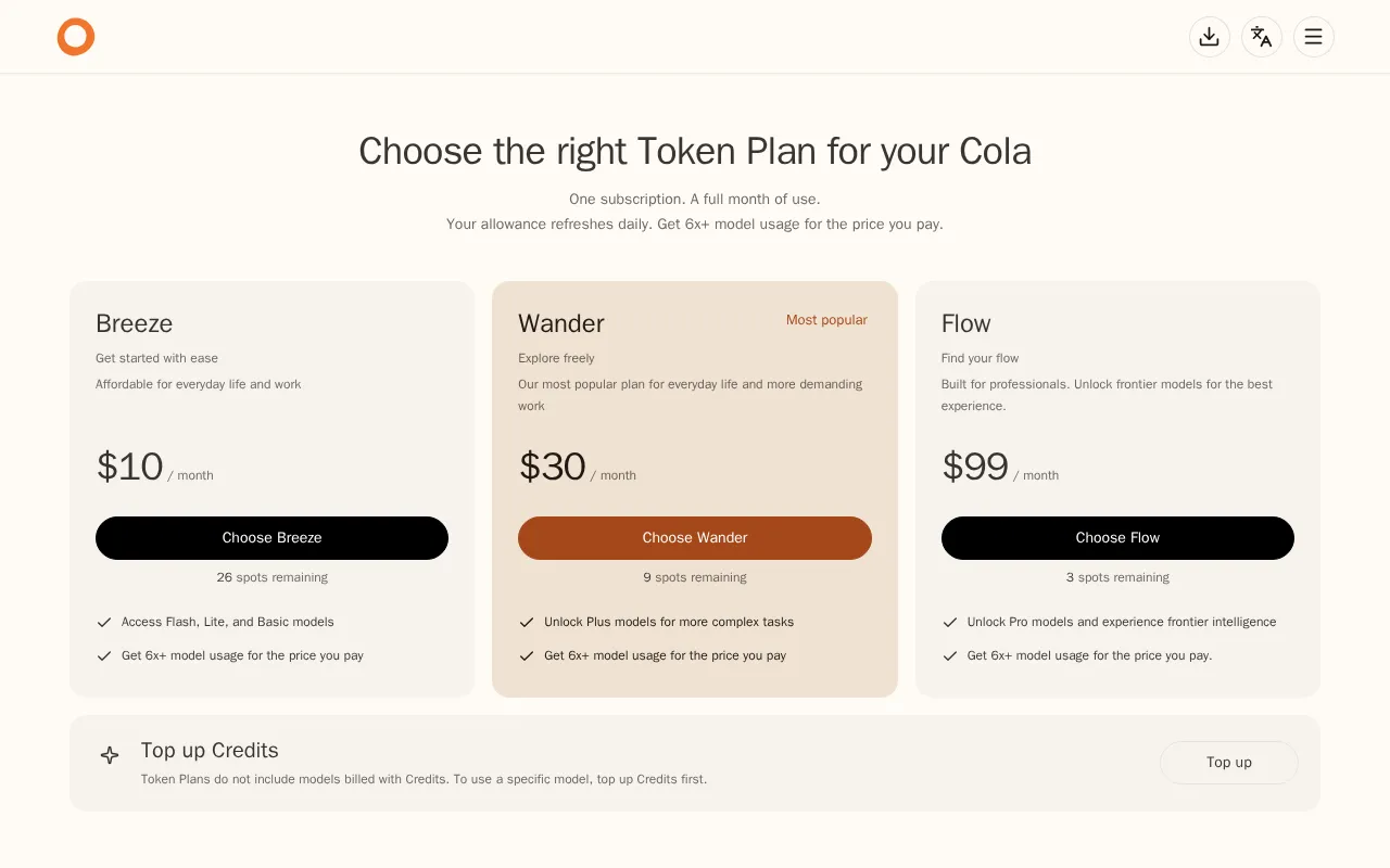 ColaOS — pricing page