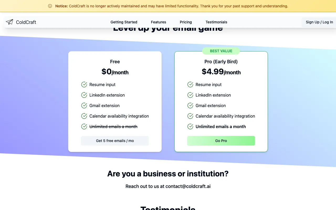 ColdCraft — pricing page