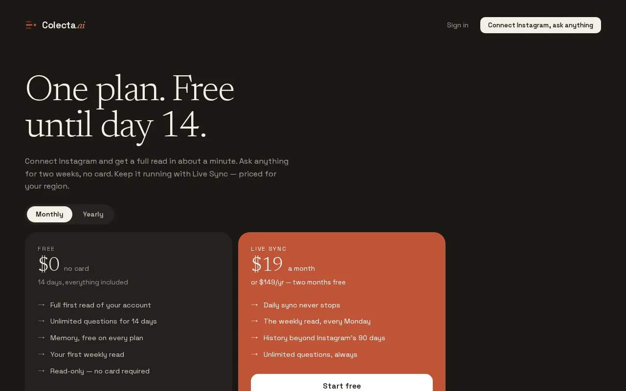 Colecta.ai — pricing page