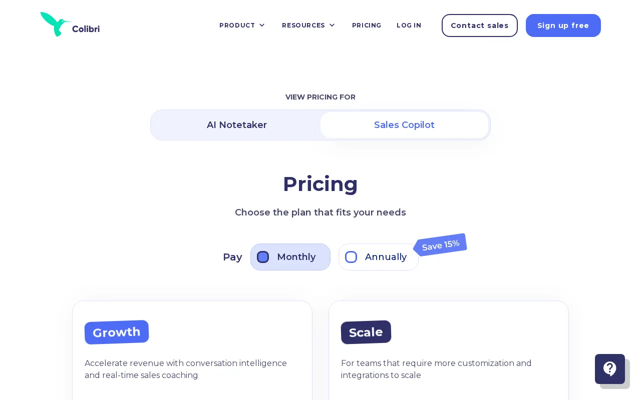 Colibri.ai — pricing page