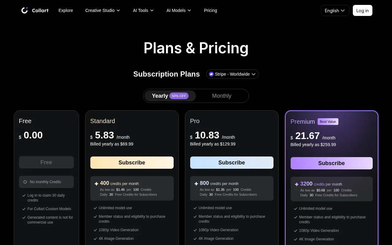 Collart AI — pricing page