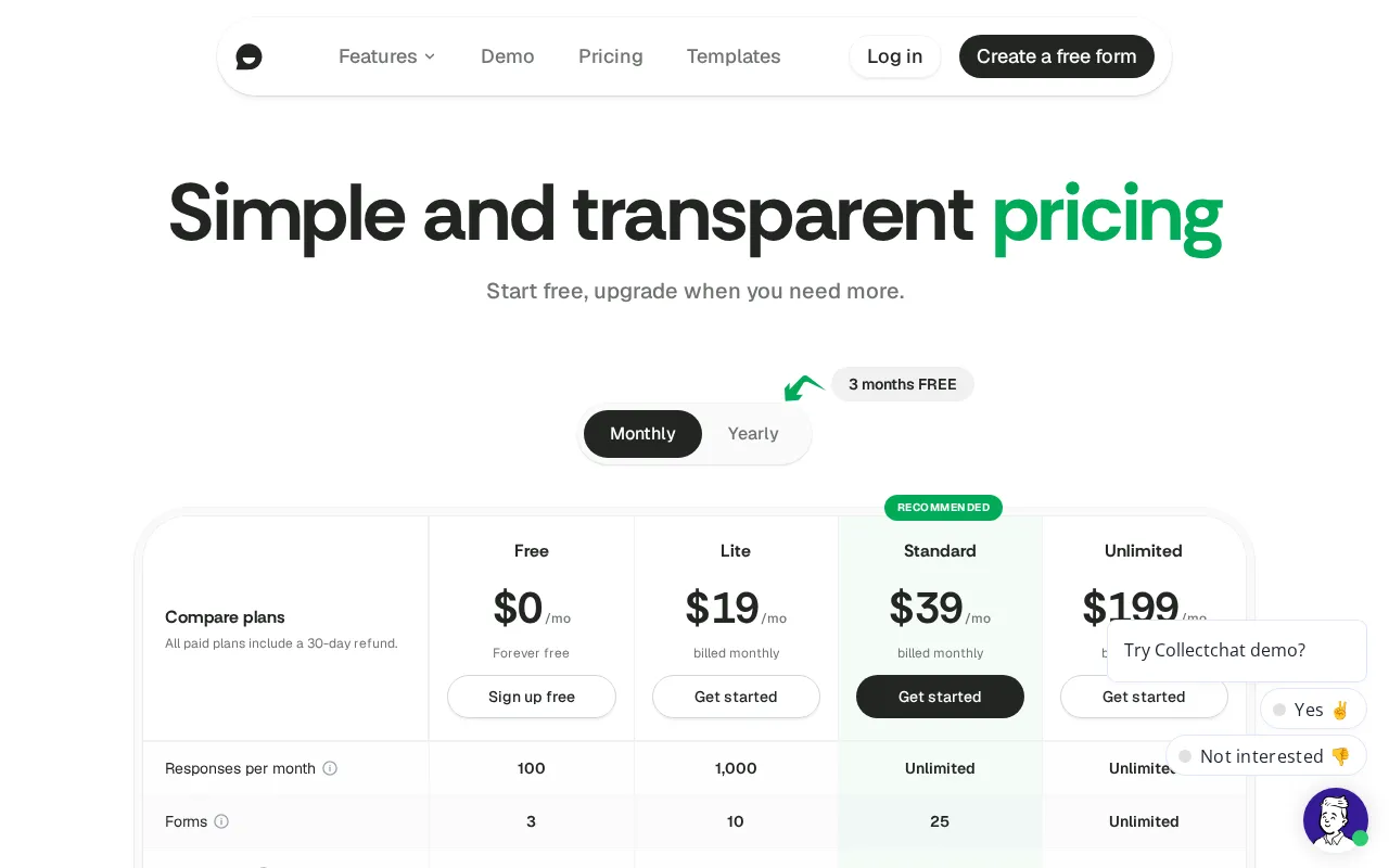 Collect.chat — pricing page