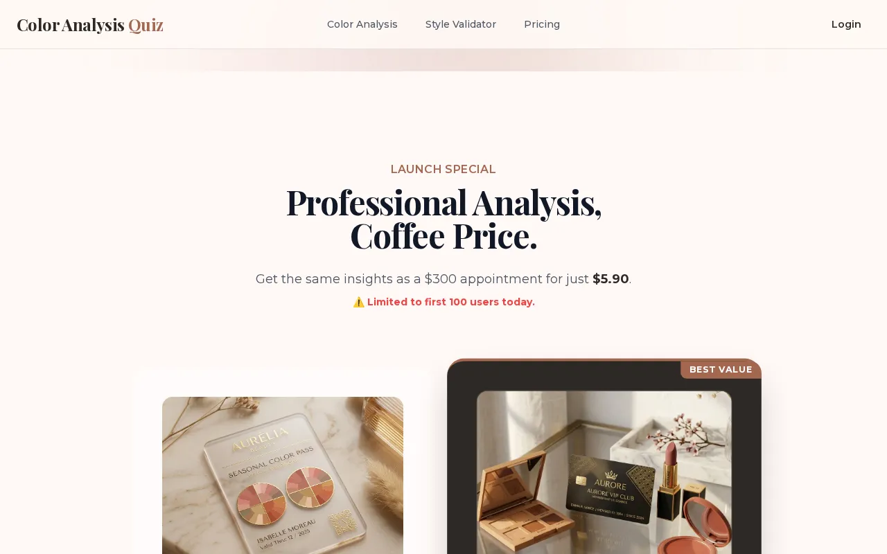 Color Analysis Quiz — pricing page