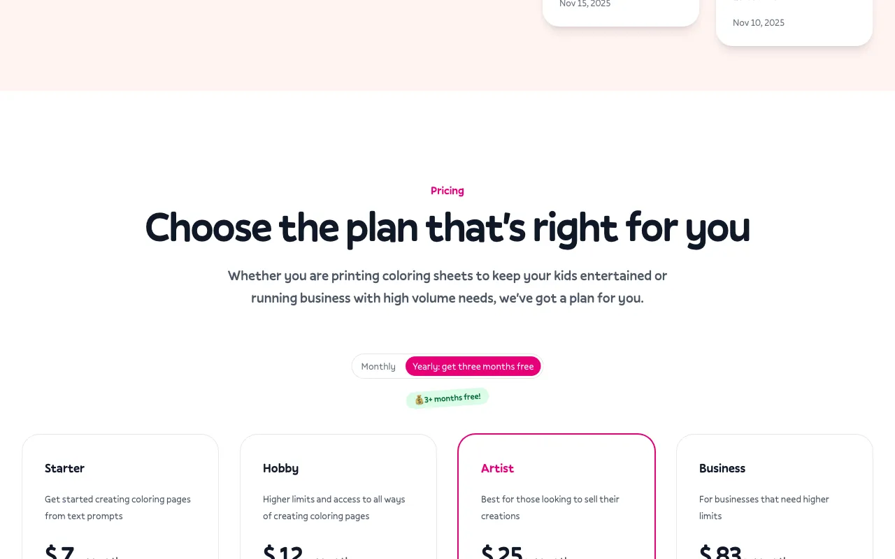ColorBliss.art — pricing page