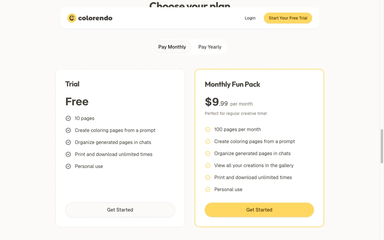 Colorendo — pricing page