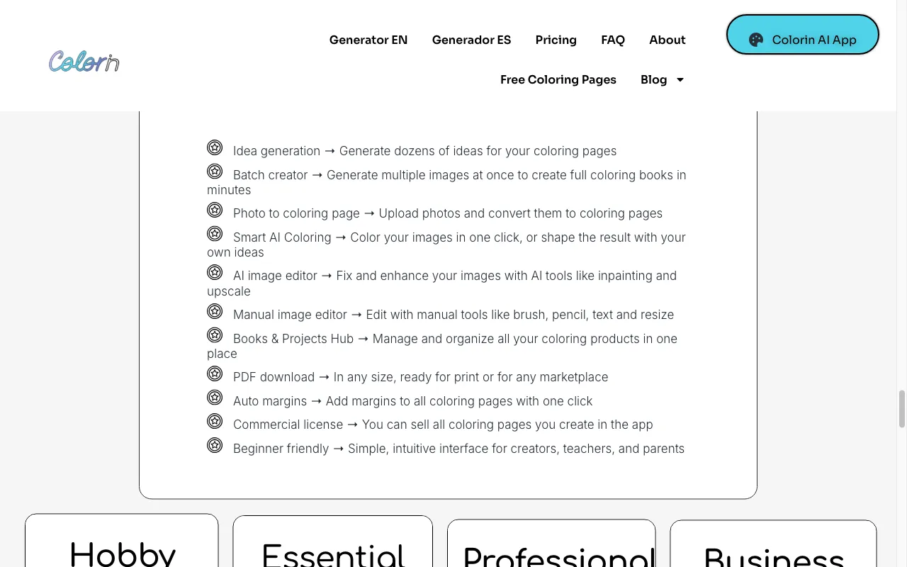 Colorin AI — pricing page