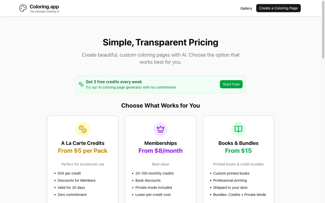 Coloring.app — pricing page