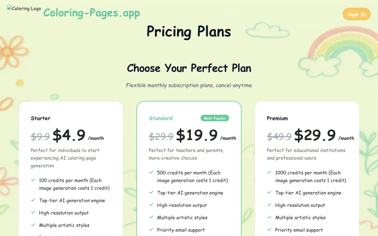Coloring-Pages.APP — pricing page