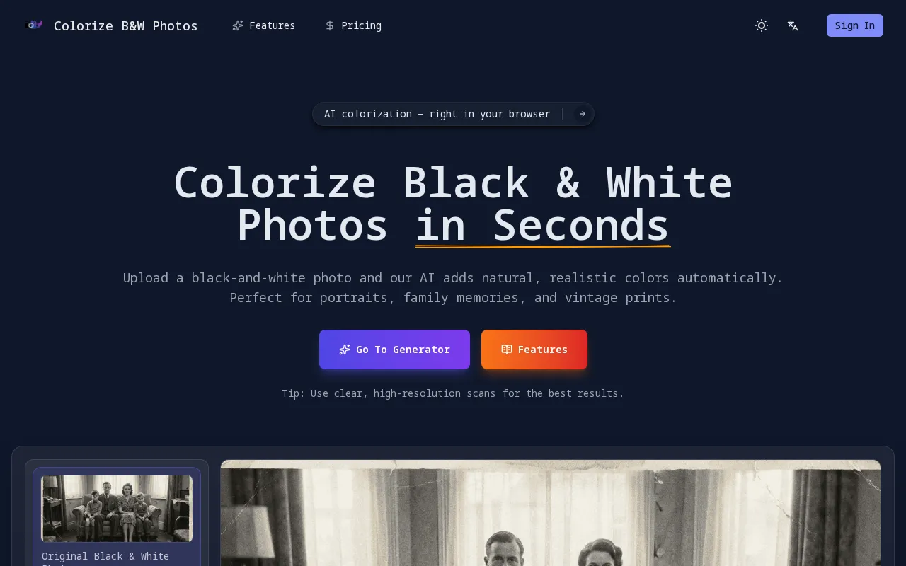 Colorize Black and White Photos — preview screenshot