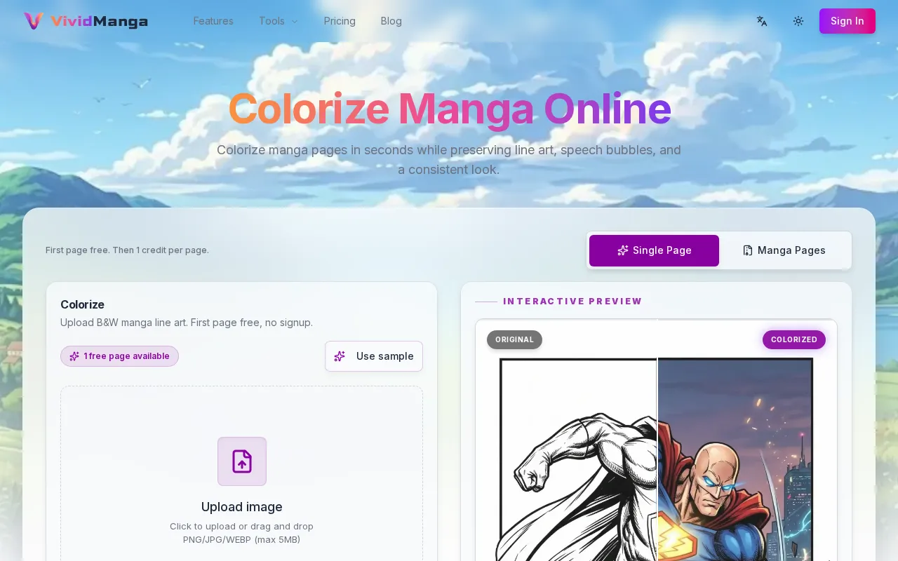 Colorize Manga Online — preview screenshot