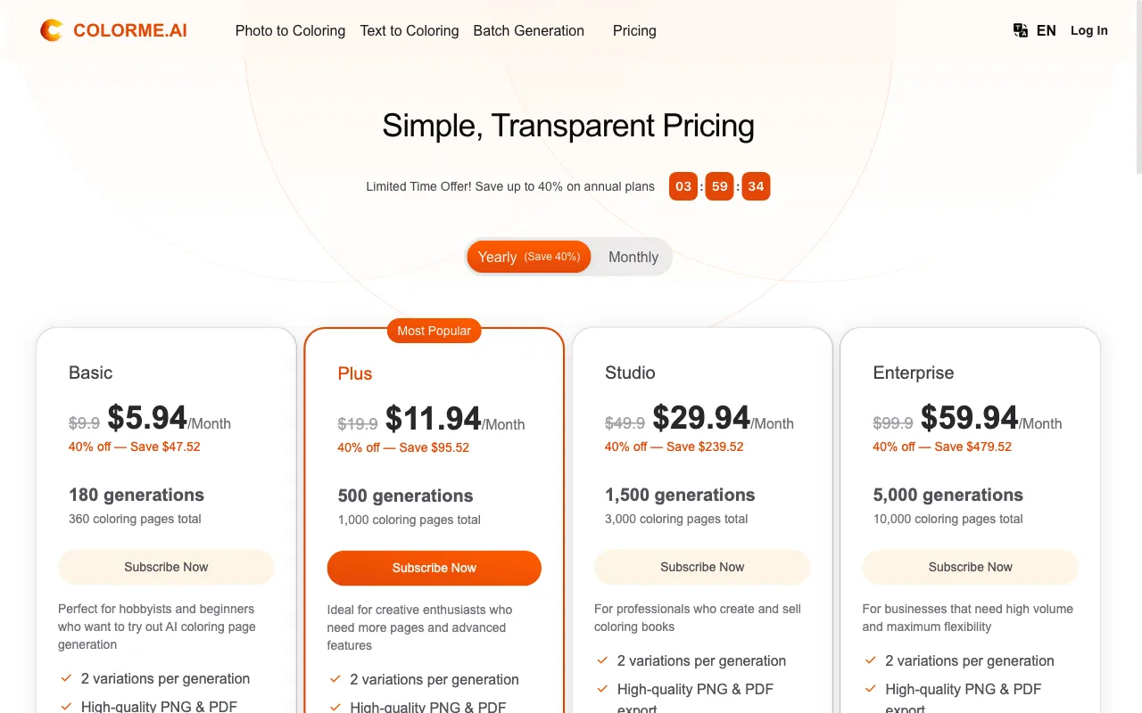 ColorMe.ai:Free AI Coloring Page Generator — pricing page