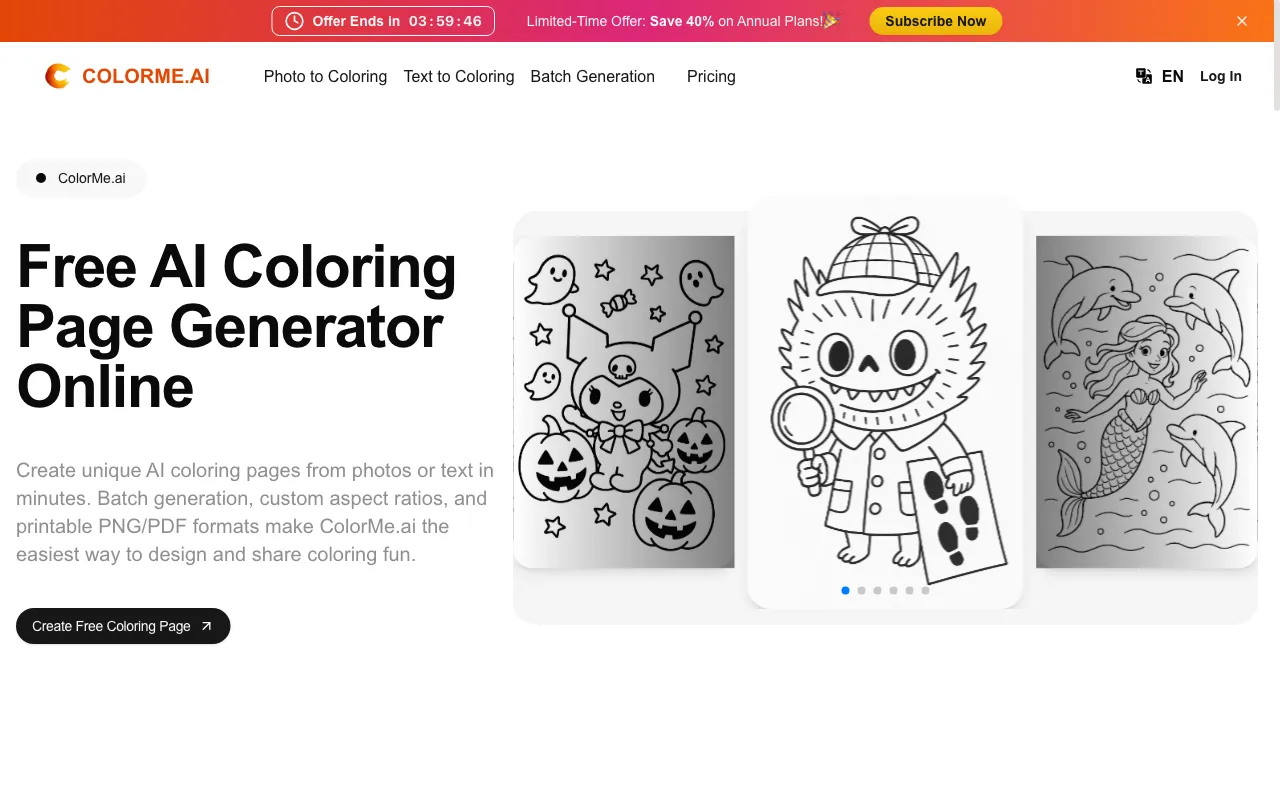 ColorMe.ai:Free AI Coloring Page Generator — preview screenshot