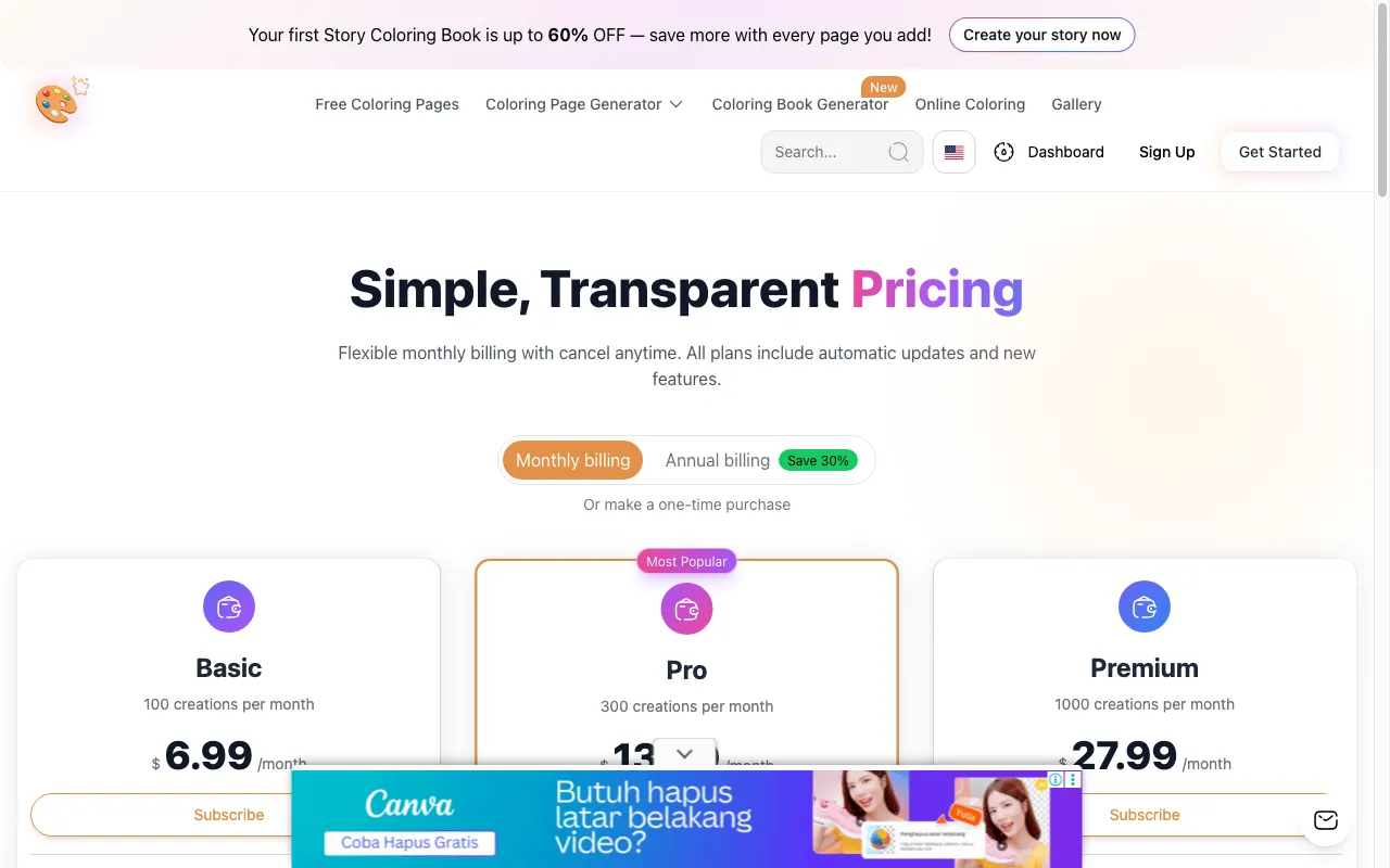 colorpages — pricing page