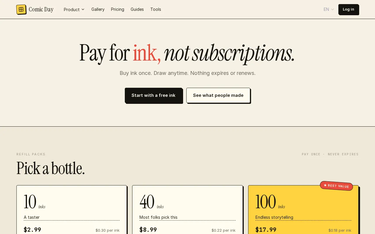 Comic Day — pricing page