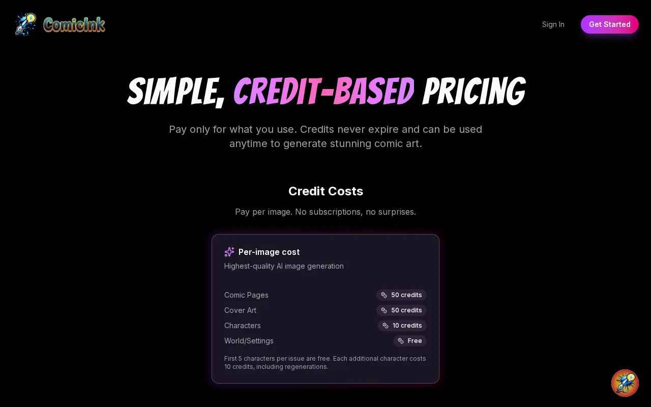 ComicInk — pricing page
