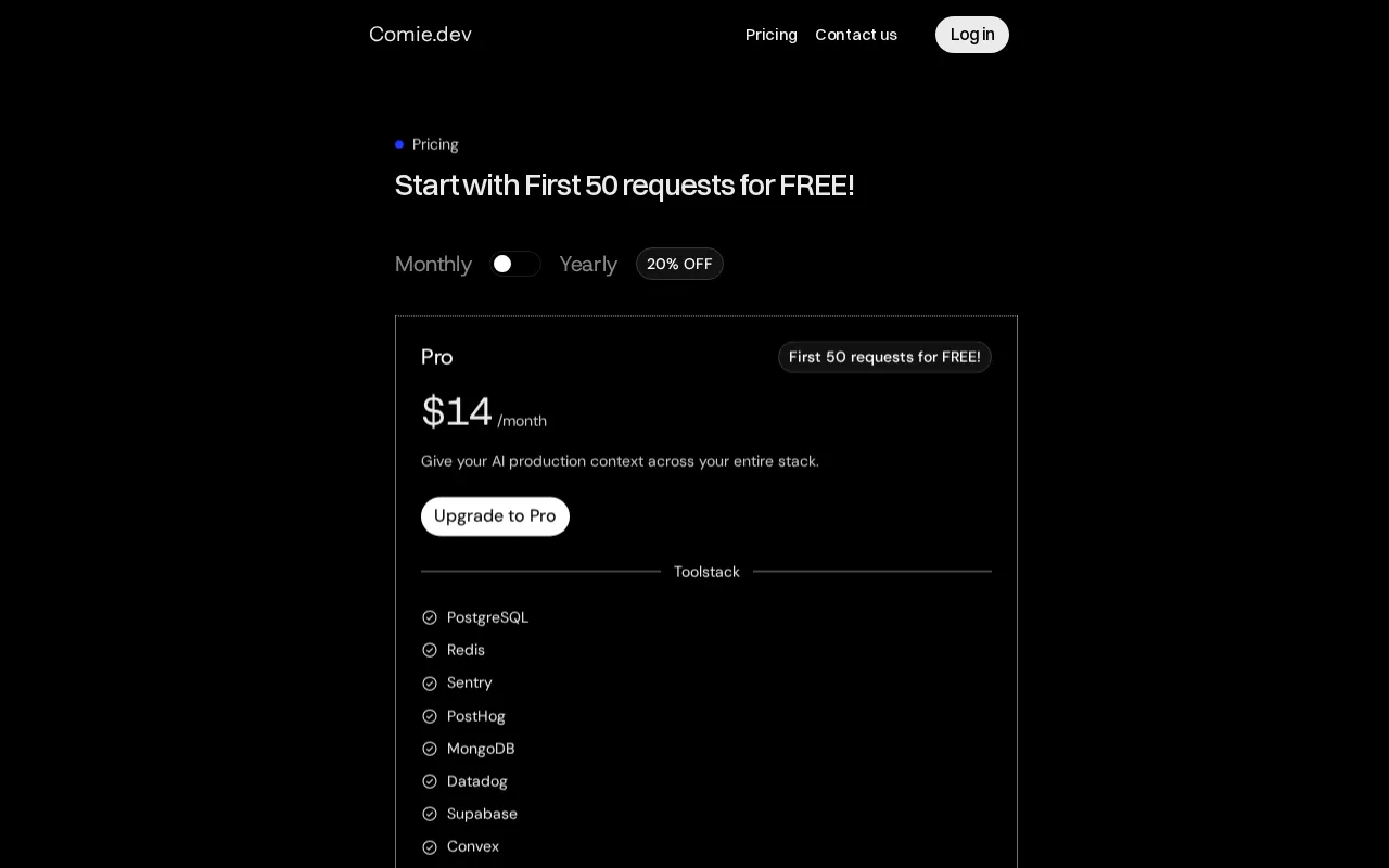 Comie.dev — pricing page