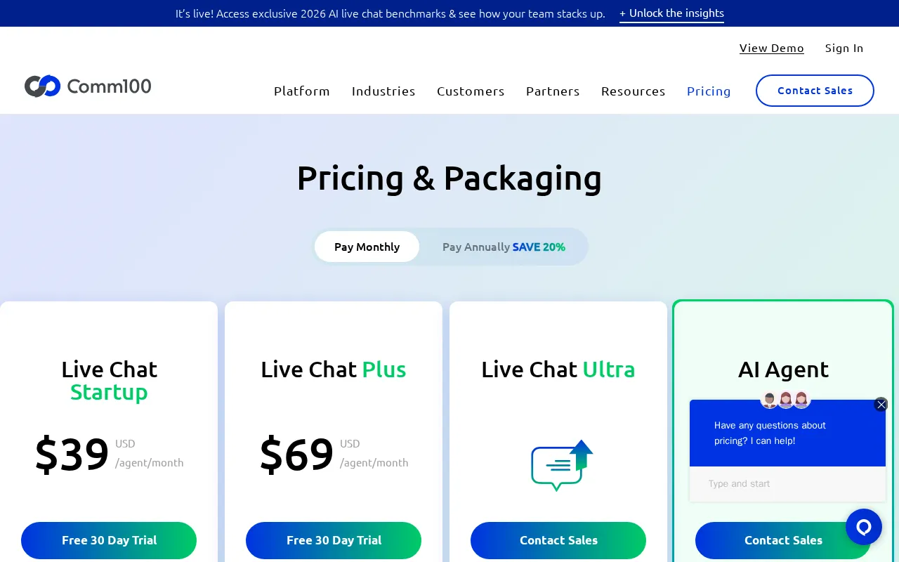 Comm100 — pricing page