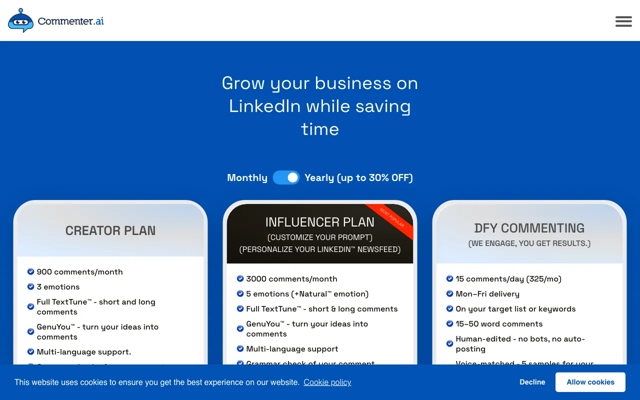 Commenter.ai — pricing page