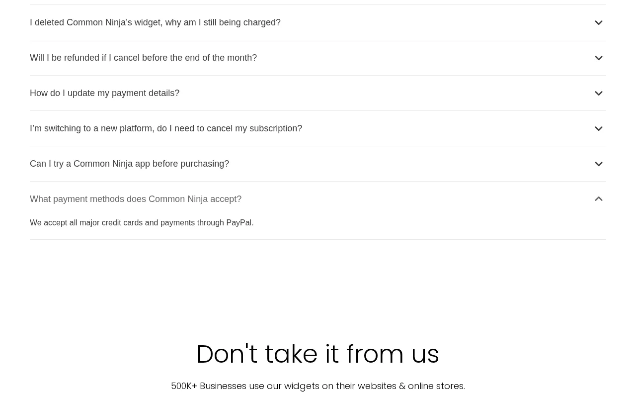 Common Ninja — pricing page