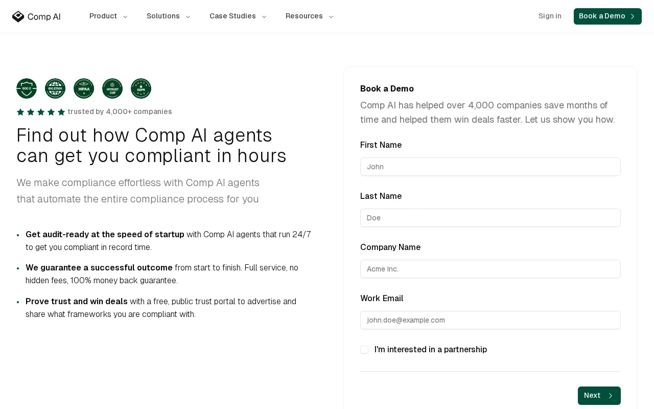 Comp AI — pricing page