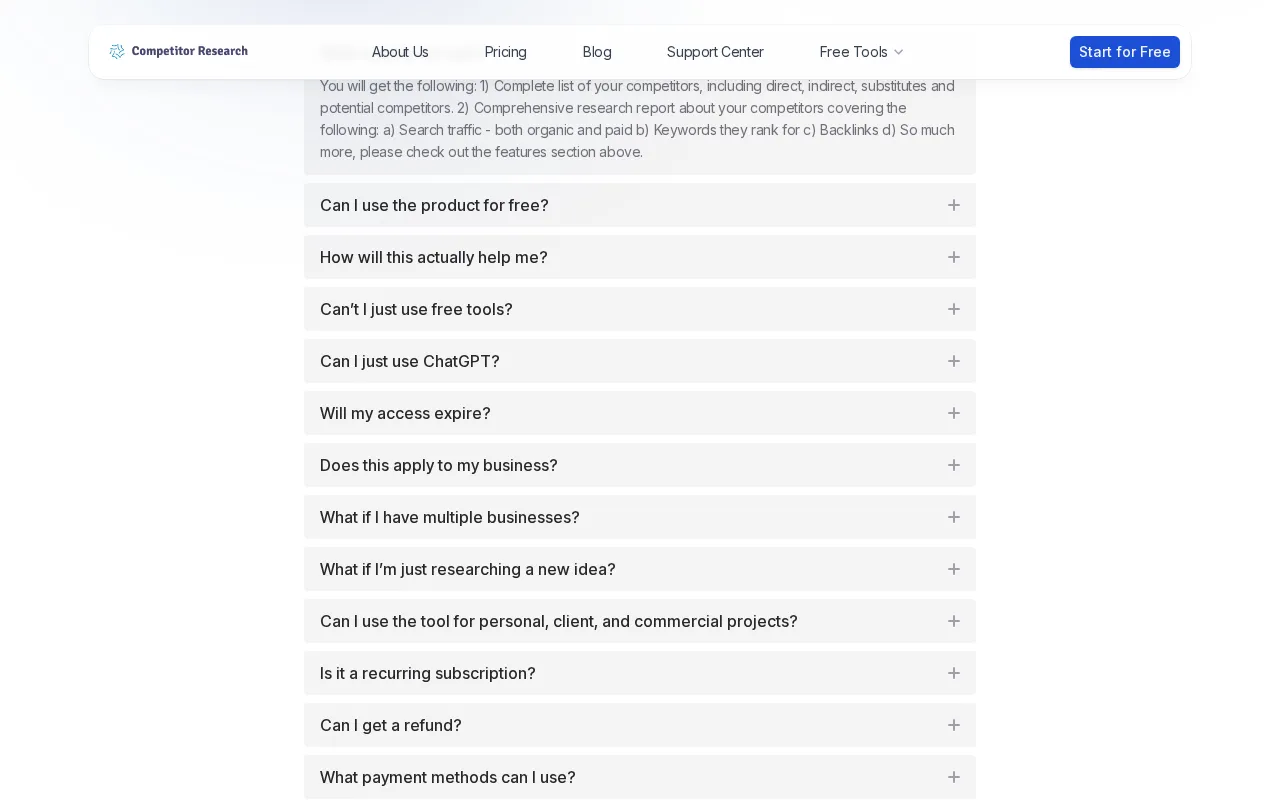Competitor Research — pricing page