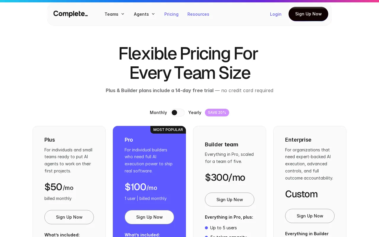 Complete.dev — pricing page