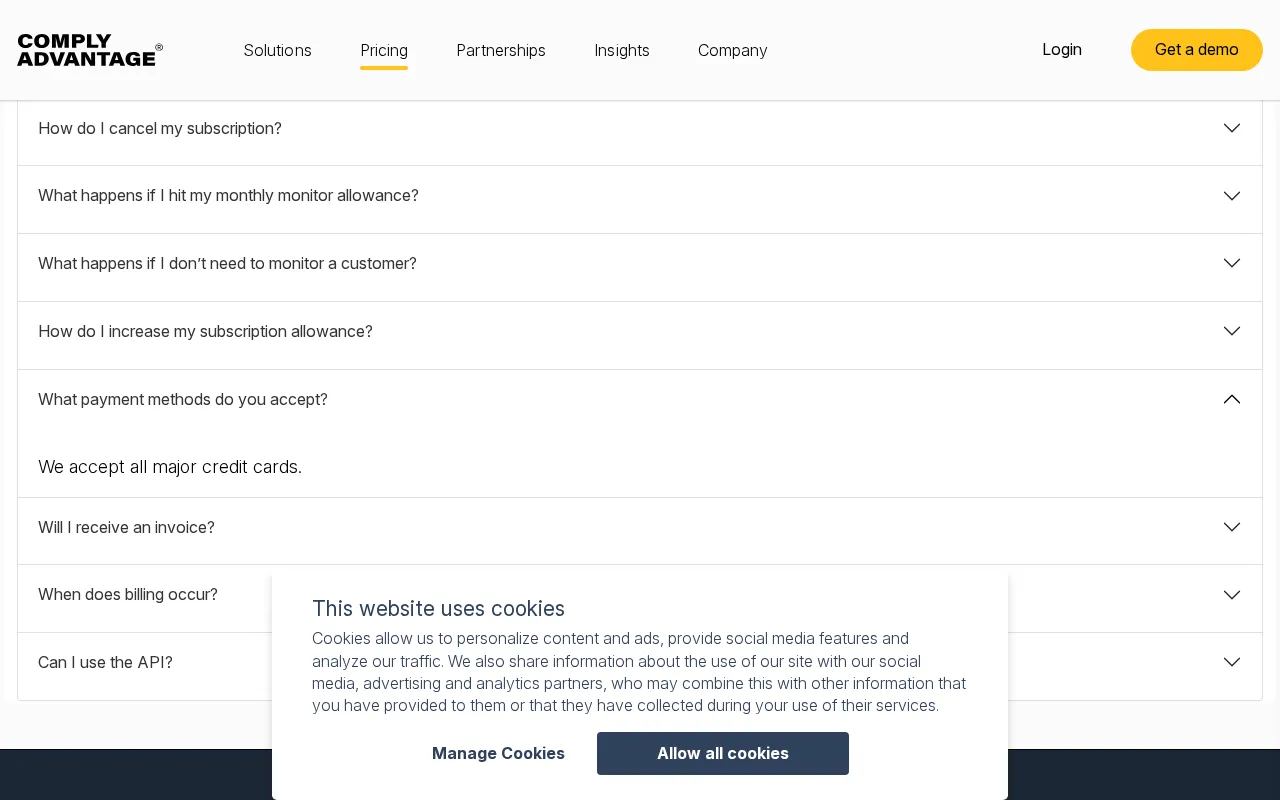 Complyadvantage — pricing page