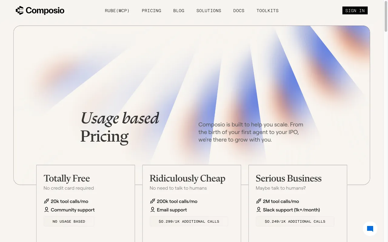 Composio MCP — pricing page