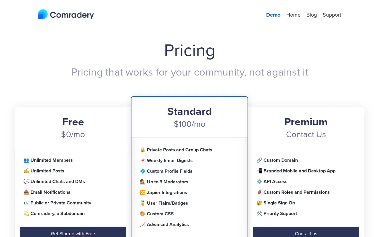Comradery — pricing page