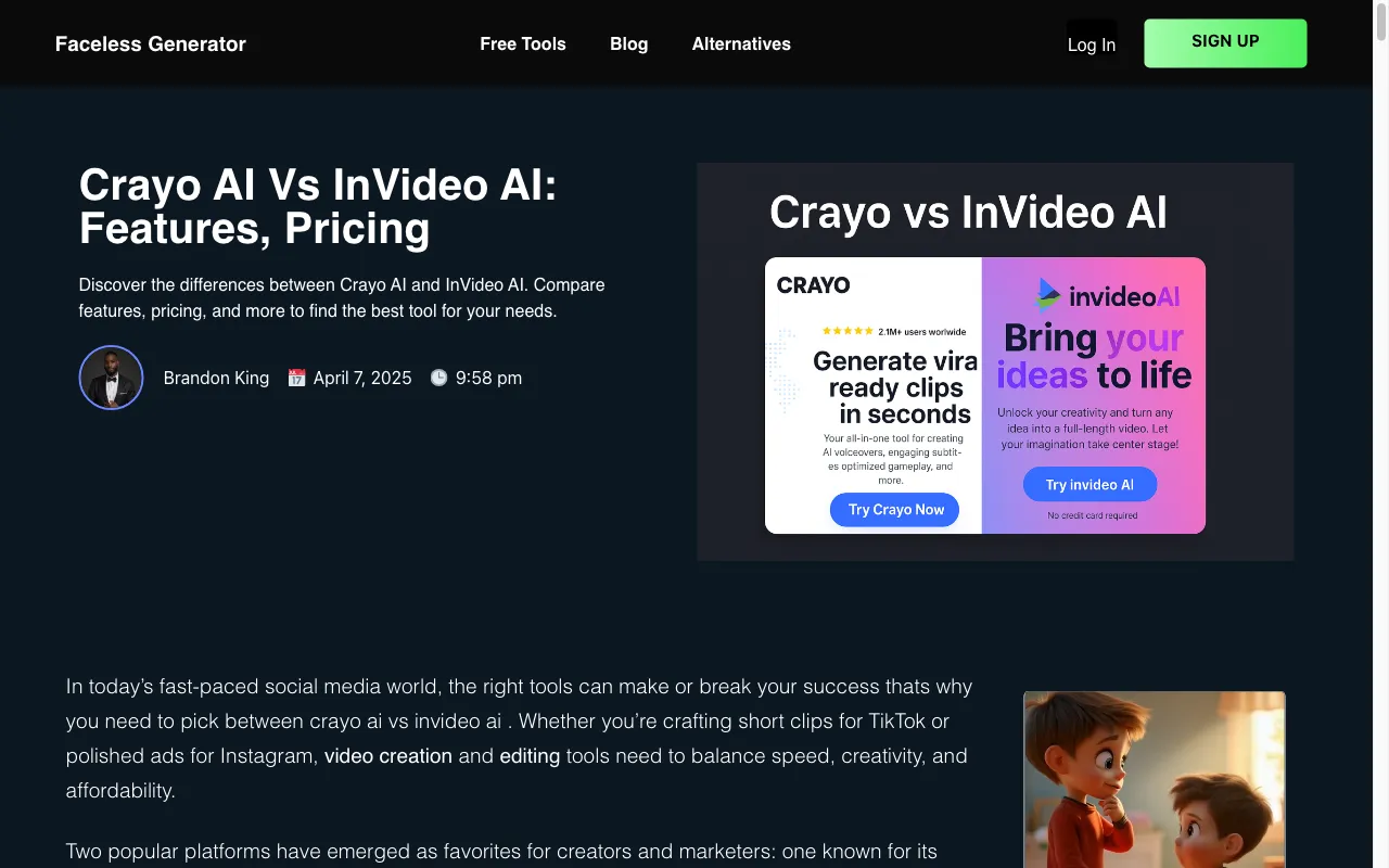 AI Faceless Generator — pricing page
