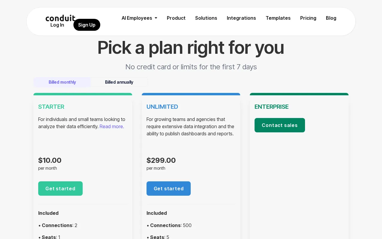 Conduit.app — pricing page