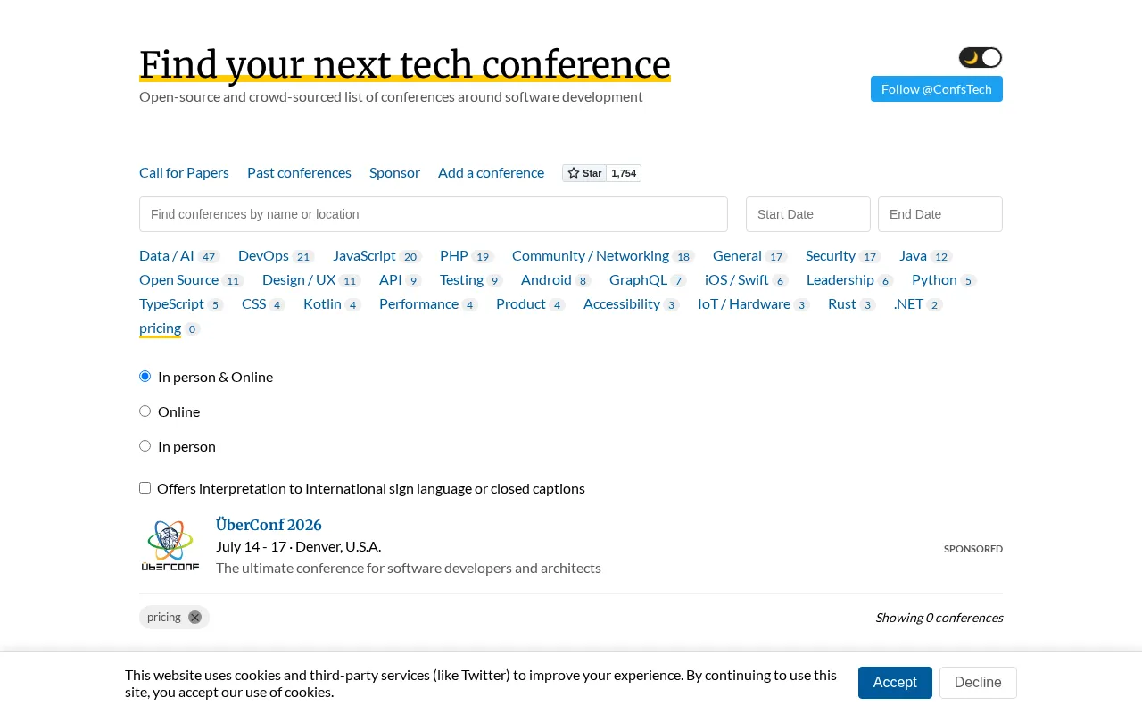 Confs.tech — pricing page