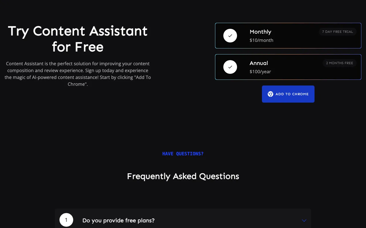 Content Assistant — pricing page