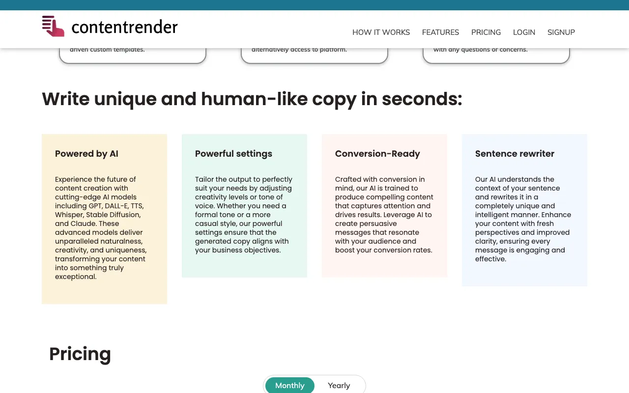 Content Render — pricing page