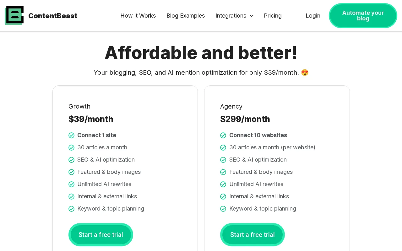 ContentBeast — pricing page