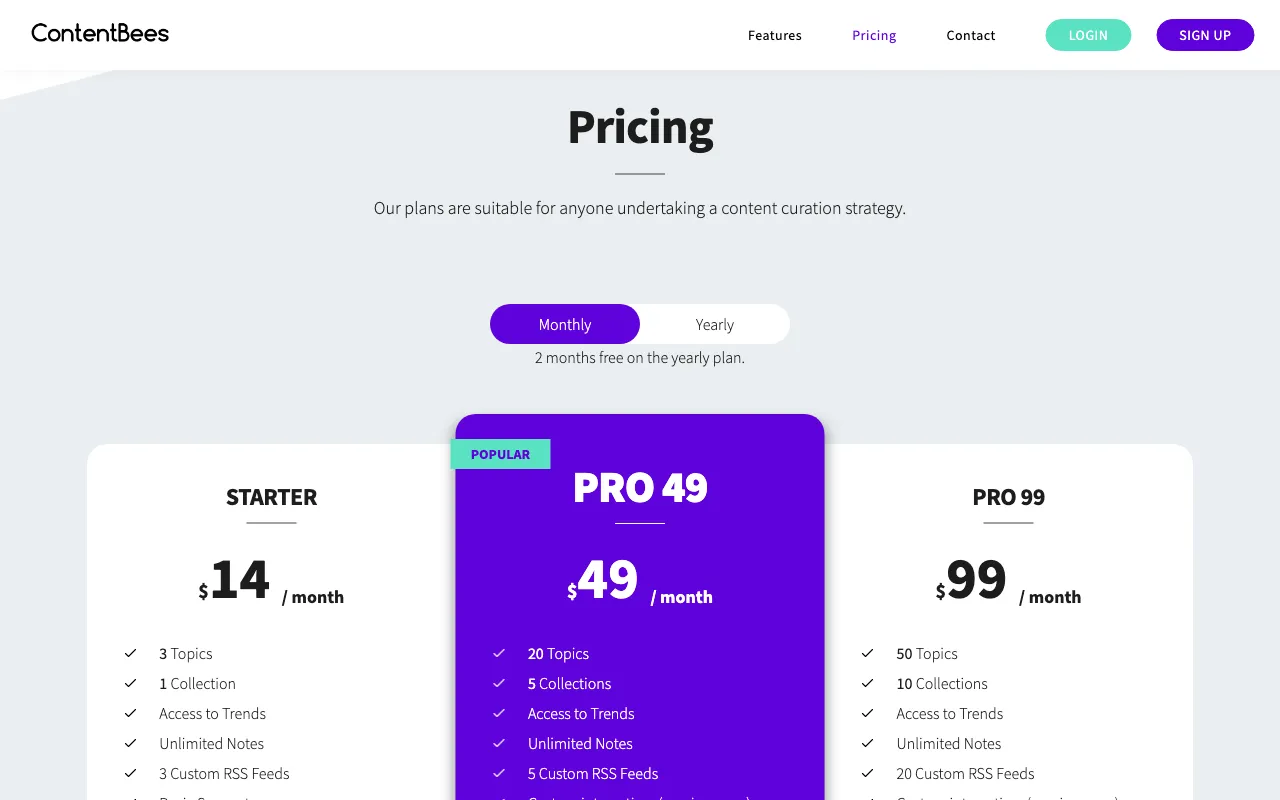 ContentBees — pricing page