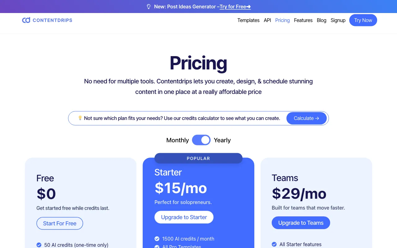 Contentdrips — pricing page