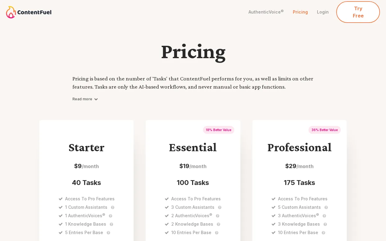 ContentFuel — pricing page