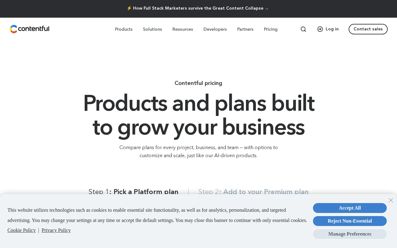 Contentful — pricing page