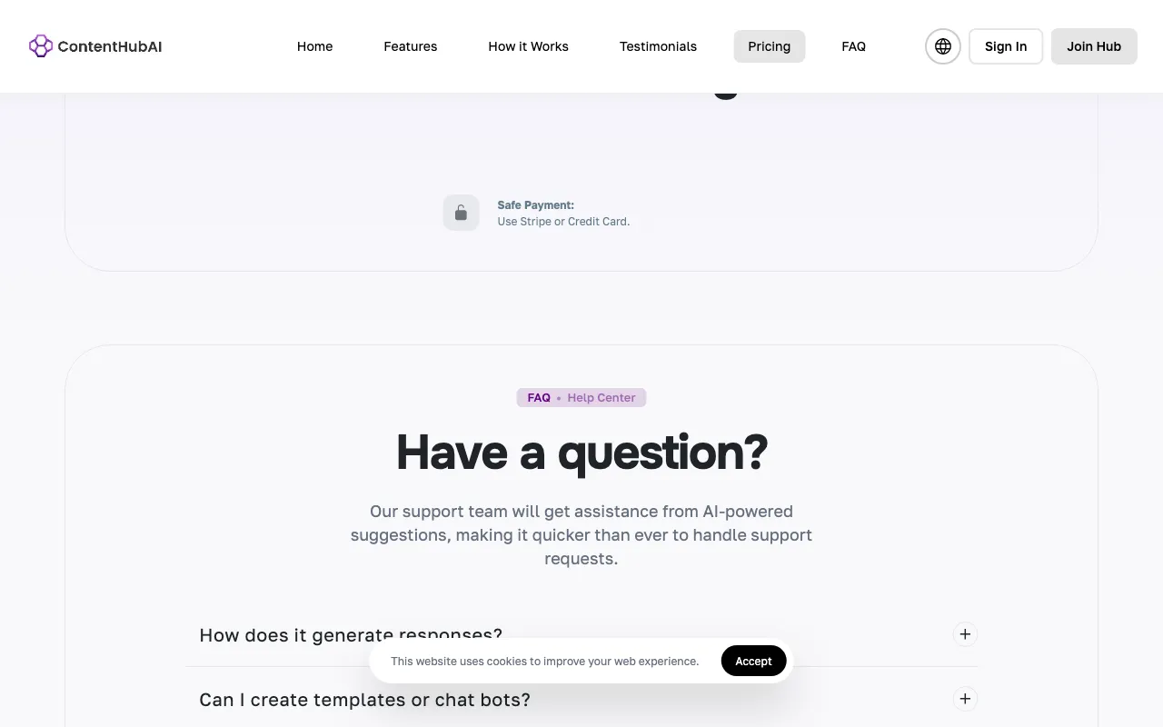 ContentHubAI.com — pricing page