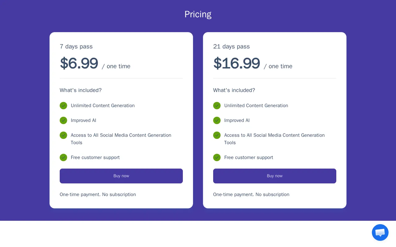 Contentideapro — pricing page