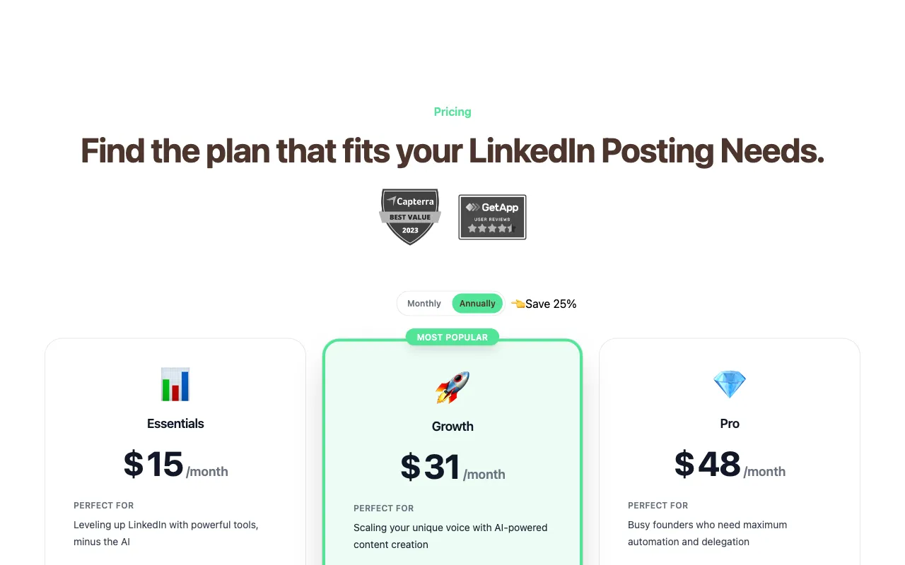 ContentIn — pricing page